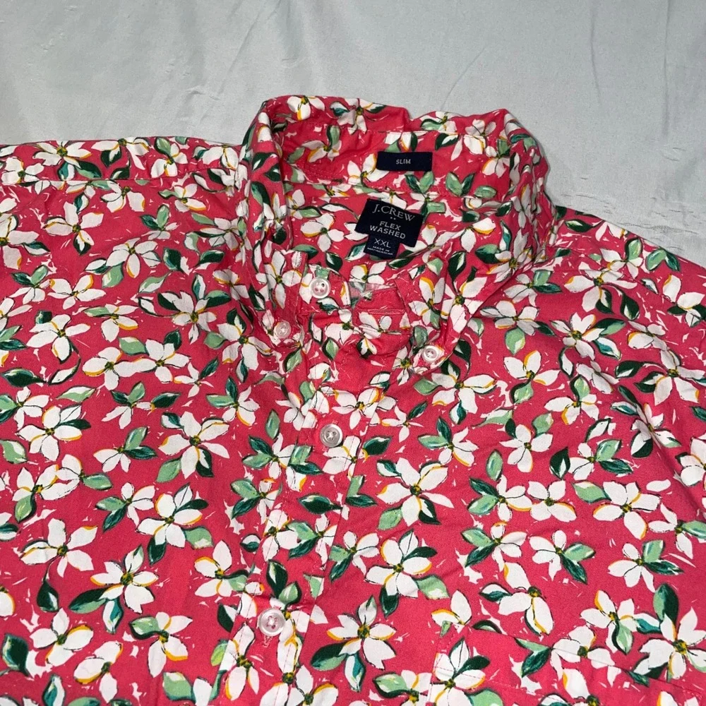 J. Crew Mens Flex Washed Slim Fit Short Sleeve Floral Button Down Shirt  XXL